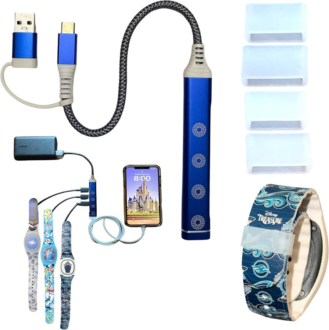 MultiCharger for MagicBand+, MagicBand +, Magic Band Compatible with FuelRod & Other External Battery. Disneyland Accessories for Trip to Disney World Cruise (USB-A & USB-C, 1-Pack)