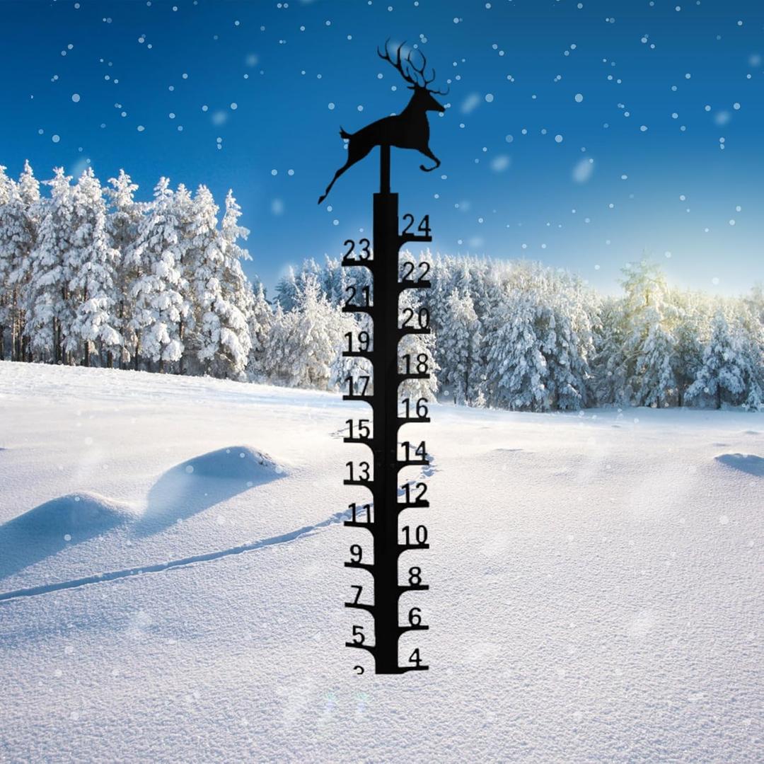 UXBDGMTO Snow Gauge 24 inch Snowflake - Christmas Holiday Metal Measuring Gauge Stick Garden Stakes for Yard, Xmas Rain Gauge Outdoor Decoration (ELK)