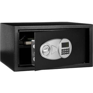Amazon Basics Steel Security Safe and Lock Box with Programmable Electronic Keypad, for Valuables, Cash, Jewelry, Documents, Black, 1 Cubic Foot, 16.9-x-14.6-x-9.1-inches (WxDxH)