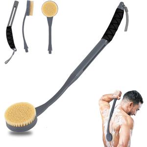 Back Scrubber for Shower,20.5" Long Handle Shower Brush for Body for Deep Clean,Back Brush for Shower for Men Women(Grey)
