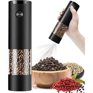 Electric Pepper or Salt Grinder,Adjustable Coarseness Salt & Pepper Mill,With LED Light,Easy to Clean,Battery Powered,One Handed Operation,Kitchen Essential1 pack/black