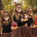 Tiger Costume with Brown Skirt,Halloween Costume for Girls,Tiger Ear and Tail Set Costume for Kids Multiple Layers of Brown Skirt for Adults Kids Girls