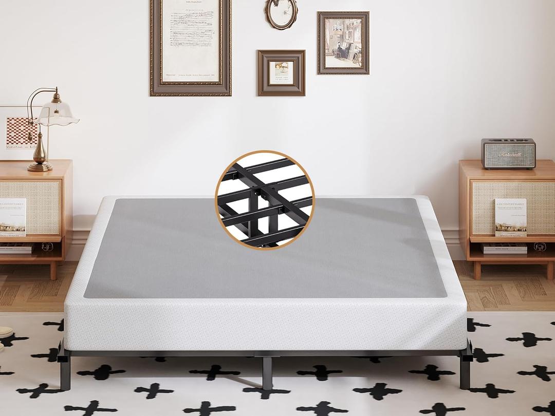 Box Spring Queen 5 inch Low Profile Profile Heavy Duty Metal Mattress Foundation Max Weight Capacity Strong Steel Structure Quiet Simple Assembly No Noise Easy to Clean Box Spring Only