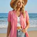 GRACE KARIN Women's 2026 Summer Casual Tops, Dressy Short Sleeve Lace Shirts, V Neck Button Down Work Blouses Outfits Shirt (M)