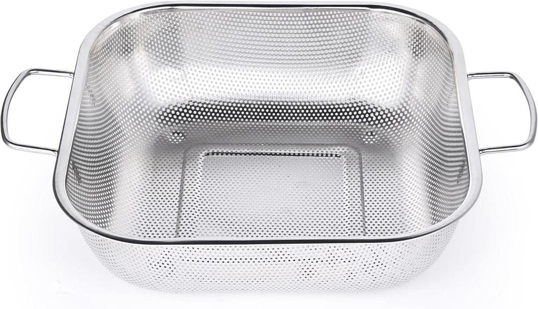 Colander Stainless Steel 3-Quart, Square Metal Strainers, Strainer for Kitchen Food, Dishwasher Safe