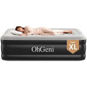 OhGeni Twin XL Air Mattress with Built in Pump for Guest, 18'' Colchon Inflables Blow Up Air Bed with Carrying Bag for Camping, Raised Elevated Double Airbed, Foldable & Portable Air Mattress, Black