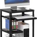 AV Presentation Cart with Keyboard Tray Mobile AV Cart Stand Metal Media Cart with Wheels for Projector Height Adjustable Computer Workstation Presentation Cart for School Classroom Office