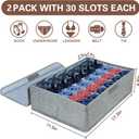 PINGMIC Gray Sock Organizer Divider 2 Pack with Lid - 30 Cell Foldable Closet Storage, Tie Organizer For Men Boxes for Socks, Ties, Belts