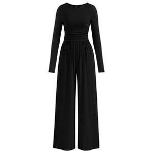 PRETTYGARDEN One Piece Jumpsuits for Women Dressy Casual Long Sleeve Crewneck Wide Leg Romper Overalls Fall Outfits 2026, M