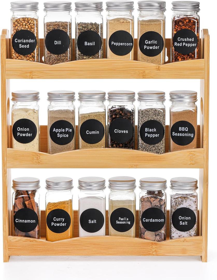 Jucoan 3-Tier Bamboo Spice Rack for Countertop, Wall Mounted Spice Holder Rack Seasoning Bottles Jar Organizer Shelf, Bathroom Organizer Rack, Spice Rack Only, Jars No Included, No Assembly Required