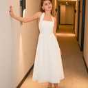 ZESICA Women's Summer Sleeveless Halter Midi Dress 2026 Off Shoulder High Waist Flowy Formal Wedding Guest Long Dresses (White, L)
