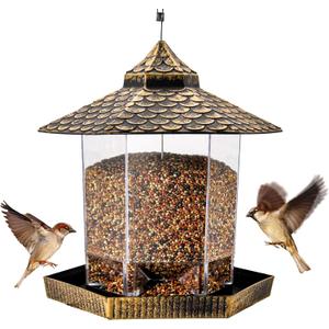Twinkle Star Wild Bird Feeder Hanging for Garden Yard Outside Decoration, Hexagon Shaped with Roof (7.9 x 7.9 x 8.7 inches, *Bronze)