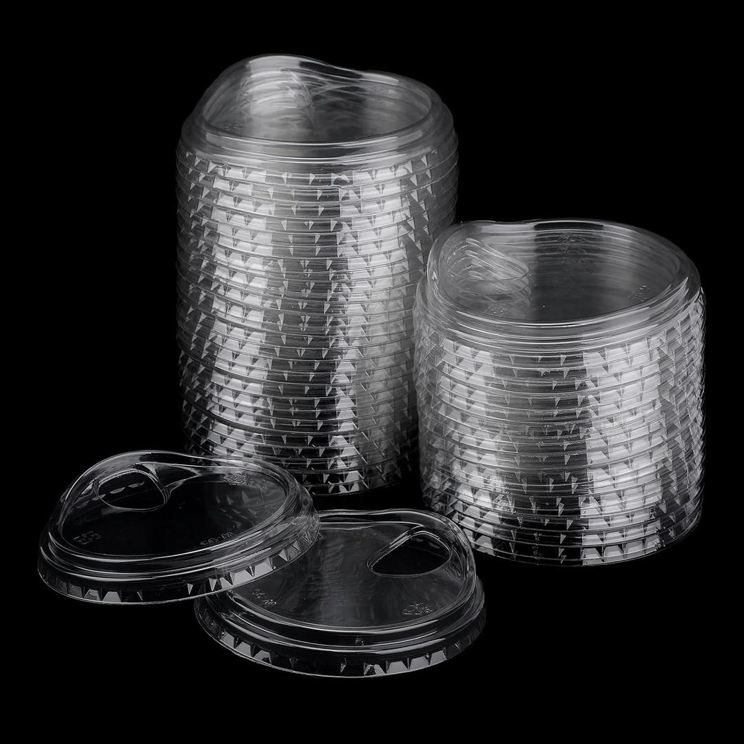 50 Pcs Clear Strawless Plastic Lids, 98mm/3.85inch PET Sip Lids for 12, 16, 20 and 24 oz Cups, Disposable Transparent Sipper Cup Lids for Iced Coffee Milkshake Party Supplies