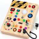 Busy Board with LED Light Switches, Montessori Toys for 1 2 3 Years Old, Toddlers Wooden Toy Sensory Activity Board, Travel Toys for 1+ Year Old Boy & Girl Birthday Gift
