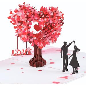 Pop Up Anniversary Card, 3D Love Tree Hearts Couple Wedding Card for Her, Wife, Husband, Him, Couple; Ideal Gift for Wedding, Romantic Birthday, Anniversary, Valentines, Mothers Day, 6x8 inch