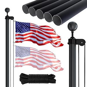 NELXINJO 20FT Sectional Flag Pole Kit, Heavy Duty Aluminum Outdoor In-Ground Flagpole, Black Ball Top, 3x5 USA Flag for Residential commercial Outdoor Garden(20FT, Black)