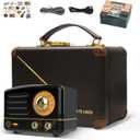 Muzen Portable Bluetooth Speaker, OTR Metal Retro Small Wireless Speaker, FM Radio with Antenna AUX, 10h+ Long Playtime, High Fidelity Stereo Audio with Suitcase, Room Office Decor, Festival Gift (Black)