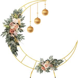 5.9 Feet Moon Shaped Wedding Arch Backdrop Stand Gold Frame for Festival Decorations Easy Assembly Rustproof Reusable Iron Material Ideal for Wedding Venue and Party Balloon Arch Display