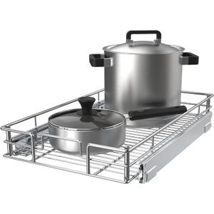 Pull Out Cabinet Organizer, (11" W x 21" D) Slide Out Kitchen Cabinet Storage Shelf and Drawer Organizer NEED 12" W and 22" D Cabinet, Chrome Finish