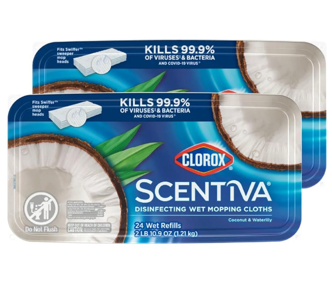 Clorox Scentiva Disinfecting Wet Mopping Pad Refills for Floor Cleaning, Pacific Breeze & Coconut, 48 Count