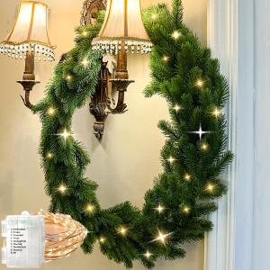 6FT Christmas Garland with 100 LED Lights String & Battery Operated, Greenery Plant for Christmas Decorations Table for Mantle Wall Room Winter Garland Outdoor Indoor