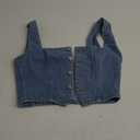 Springcmy Womens Denim Vest Sleeveless Square Neck Button Down Jean Waistcoat Jacket Y2K Summer Bustier Crop Tops Streetwear, Medium, B-Blue