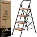 Step Ladder Foldable Folding Stool - for Home Adults Kitchen 4 Stepping Extension Tall Heavy Duty with Handrails - Closet Stepstool Stair Ladders Extendable Stepladder for Indoor House 600Lbs