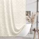 Siiluminisoy Extra Long Cream Boho Shower Curtain - Woven Fabric, 72 x 84 Tufted Chevron Textured Striped Modern Farmhouse Minimalist Cloth Curtain for Bathroom