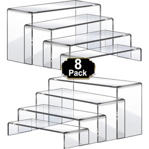 Aheroi Large Acrylic Risers, 8 Pcs 2 Set(7”L~8”L~9”L) Acrylic Display Set Rectangular Stands Shelf Clear Display Risers for Decor, Cake Shelves Retail Shoe Showcase