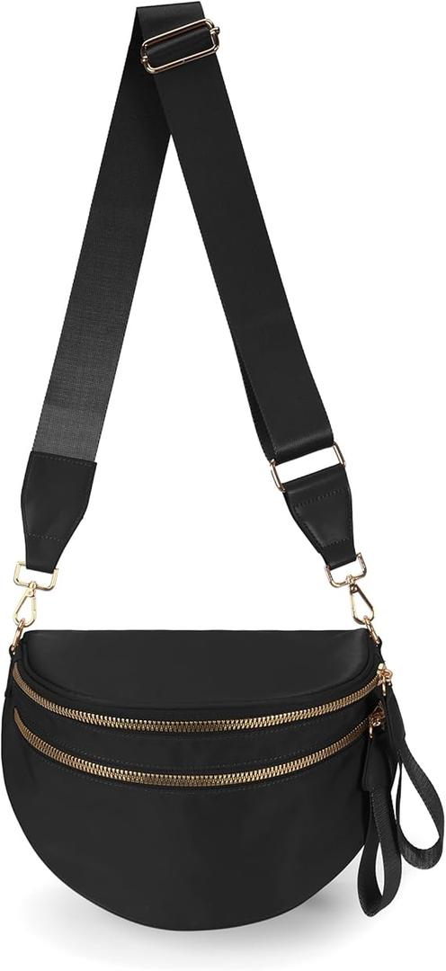 FEIBOON Spacious Nylon Crossbody Bag Bum Bag Handbags Wallets Purses Trendy Shoulder Bag for Women (black)
