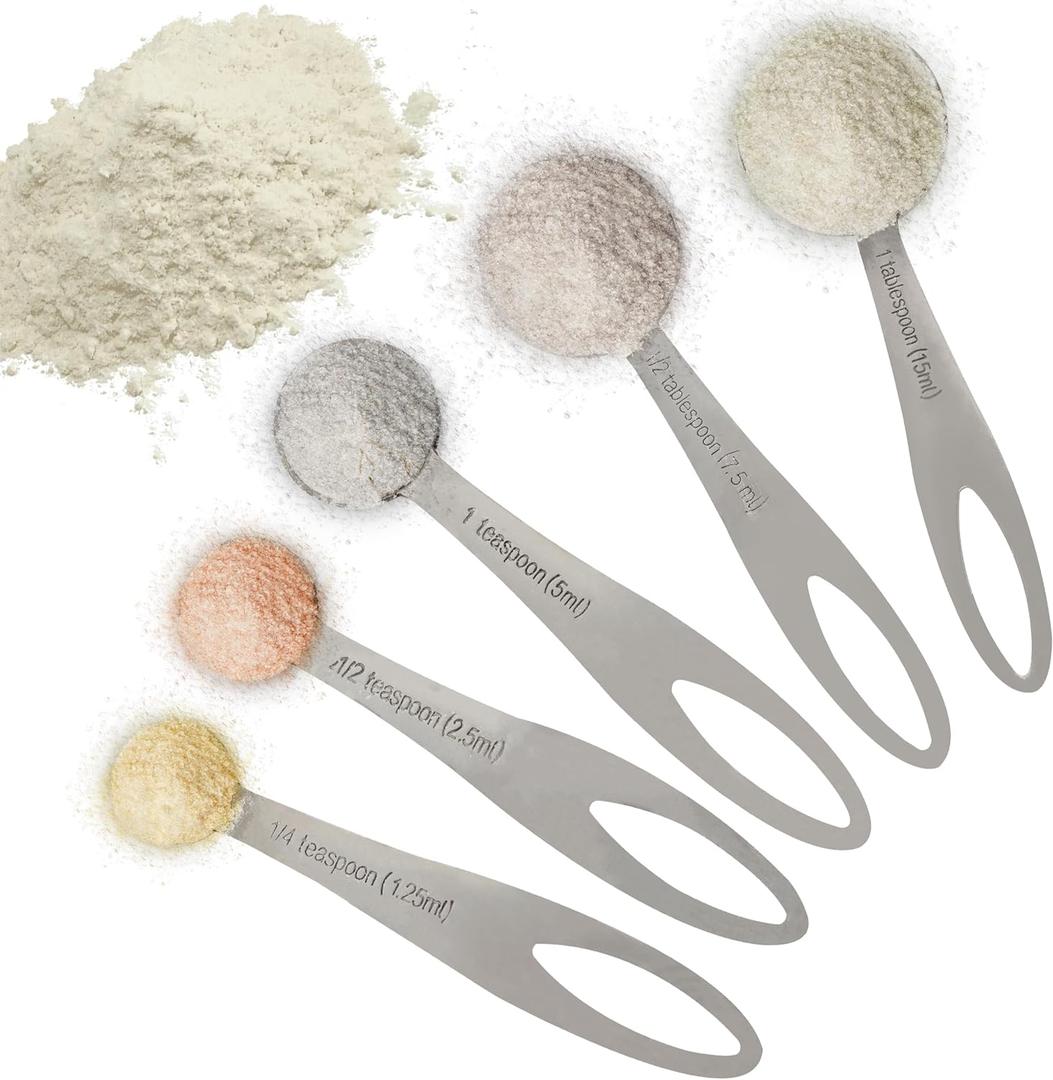 EHOMEA2Z 5-Piece Stainless Steel Measuring Spoon Set for Cooking and Baking, Heavy Duty, Fits in Spice Jars, Accurate for Dry and Liquid Ingredients