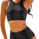 Cerburny High Waisted Bikini Sets for Women 2 Piece Swimsuit Women High Neck Bikinis Racerback Bathing Suits (X-Small, 3-black Snakeskin)