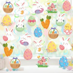 3 x 24PCS Easter Hanging Swirl Decorations Easter Eggs Bunny Ceiling Decorations Easter Party Decorations for Birthday Home Office Classroom Spring Decorations