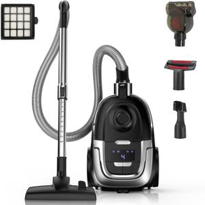 Zefiro Max 1600W Bag less Canister Vacuum Cleaner, 40kPa Powerful Suction, Lightweight, Auto Cord Rewind, HEPA Filter, Corded Vacuum for Floors, Carpets, Pet Hair in Homes & Apartments, Larger Capacity (Gray)