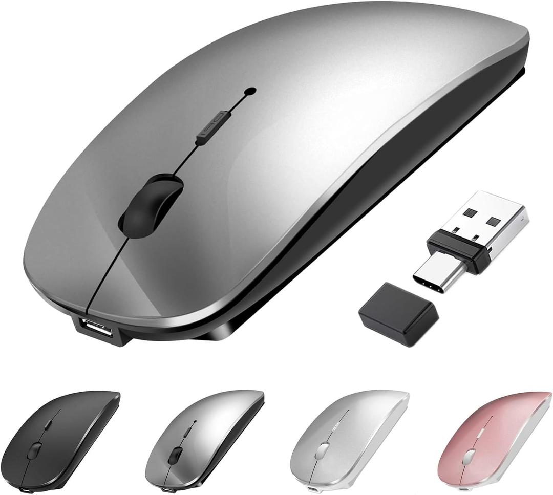 Bluetooth Wireless USB C Mouse for MacBook Air Pro iMac Desktop Laptop Computer, Rechargeable Silent Wireless Mouse Compatible with Surface Pro/Mac Air/iPad Pad PC (Grey)