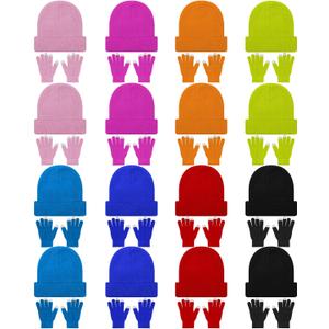 32 Pcs Winter Beanie Bulk and Gloves Set Knit Hat Touchscreen Gloves for Men Women Beanie Hat Stretchy Glove, One Size Fits Most