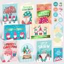 Decorably 16 Pack Foiled 5x7in Gnome Christmas Cards with Envelopes and Stickers, 8 Adorable Holiday Designs Seasons Greetings for Family, Friends & Loved Ones with Printed Message, Gifting, Mailing