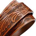 SANSTHS Cowboy Belt Western Belts for Men Women, Western Leather Belt Cowboy Cowgirl Belt Embossed Leather Belt for Jeans (for 28"-32" Waist, Silvery Bull/ Brown Belt)