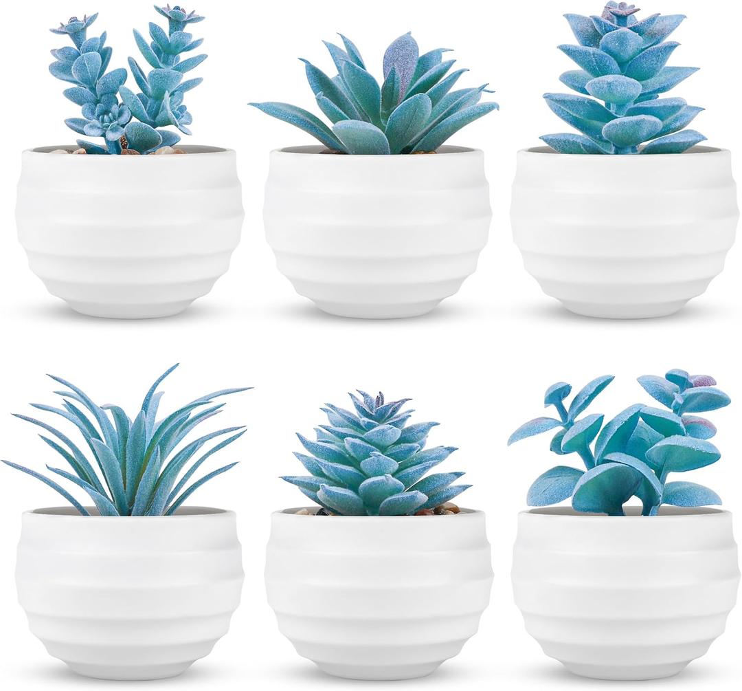 Der Rose 6 Pack Blue Succulents Plants Artificial in Pots Small Fake Plants for Blue Bathroom Bedroom Home Decor Aesthetic Home Decor