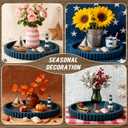Handmade 12in Decorative Tray for Coffee Table Tray Decor, Blue Wooden Decorative Round Tray for Kitchen, Living Room, Home Decor