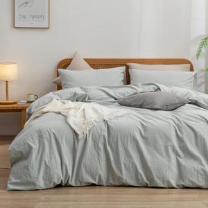 BESTOUCH Duvet Cover Set 100% Washed Cotton Linen Feel Super Soft Comfortable Chic Lightweight 3 PCs Home Bedding Set Solid Northern Droplet Grey Oversized King (Oversized King (120" x 98"), Northern Droplet Grey (No Comforter))