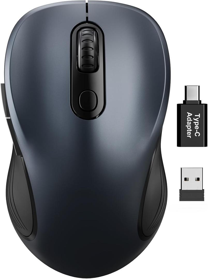 Trueque Wireless Mouse for Laptop, 2.4GHz Ergonomic Computer Mouse with Back & Forward Buttons, 3 Adjustable DPI Levels, 6 Buttons, Optical USB Cordless Mice for Windows PC, M01 (Space Gray)