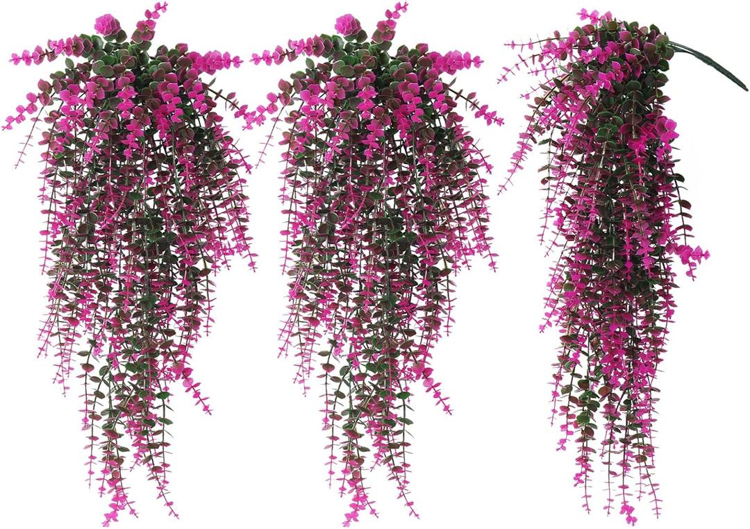RECUTMS Fake Monkey Plants Hanging Eucalyptus Vines Fake Vines Faux Hanging Plants for Outdoor Garden Yard Backdrop Decor Indoor Room Table Wall Home Hanging Decoration(Fuchsia)