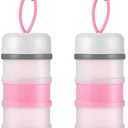 Baderke 2 Pcs Protein Powder Container with Funnels Stand, 4 Stackable Leakproof Protein Powder Dispenser, Portable Keychain Powder Container for Workout, Fitness, Travel(Pink, White)