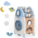 Wooden Shape Sorter Toys with Stacking,Bead Maze,Magic Mirror, Space Scene Wheel,5 in 1 Rocket Shape Sorting Cube Toys for Toddlers Montessori Activities,Sensory Toy1 2 3 4 5 Year Old Boys Girls Gift 