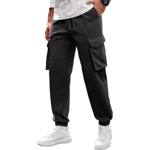 Men Cargo Pockets Joggers Athletic Sport Elastic Waist Sweatpants (Small, Black)