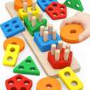 PEBIRA Montessori Toys for 1 to 3-Year-Old Boys Girls Toddlers, Wooden Sorting & Stacking Toys for Toddlers and Kids Preschool, Educational Color Recognition Shape Sorter, Learning Puzzles Gift