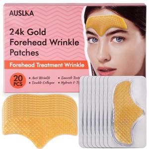 AUSLKA 24K Gold Hydrogel Patches (20 PCS) - Forehead Wrinkle Patches,Collagen Anti Wrinkle Boosting Elasticity