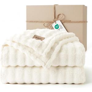 Bedsure 3D Fleece Bubble Blanket - GentleSoft White King Blanket for Bed Sofa Room Decor - Luxury Soft Cozy Gifts for Women, Lightweight, All Seasons, Off White, 108"90"