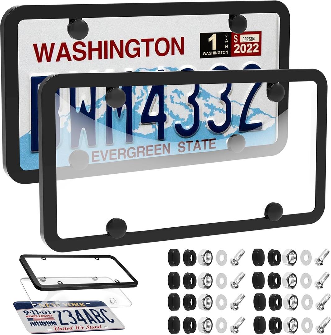 2 Pcs License Plate Frames Covers, License Plate Protector Car License Plates Holder Front Rear Protector with Screw Caps Kit